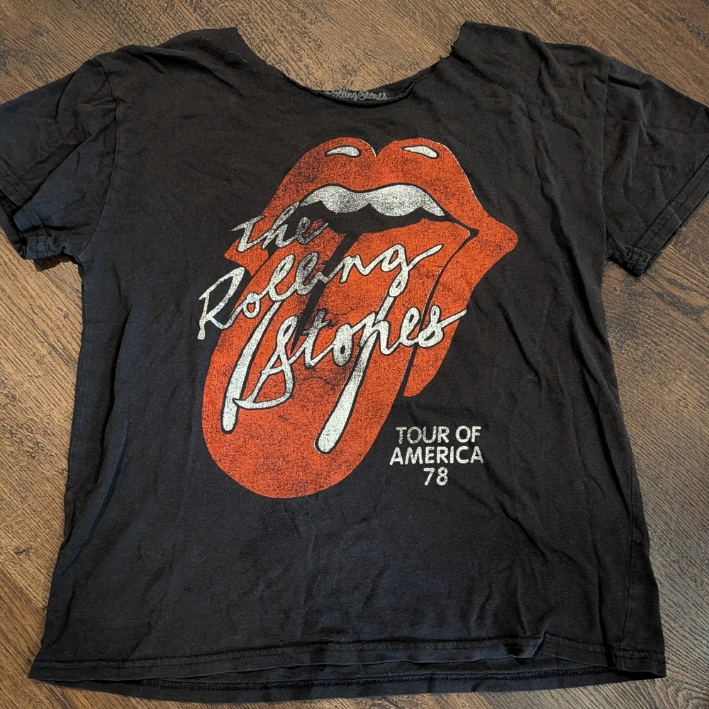 The Rolling Stones Kids Black Tee with Orange Tongue Graphic